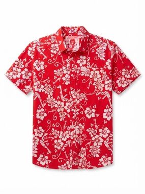 ⁠Retro Rifle The Aloha Red Hibiscus Tactical Hawaiian Button Down Shirt⁠ S